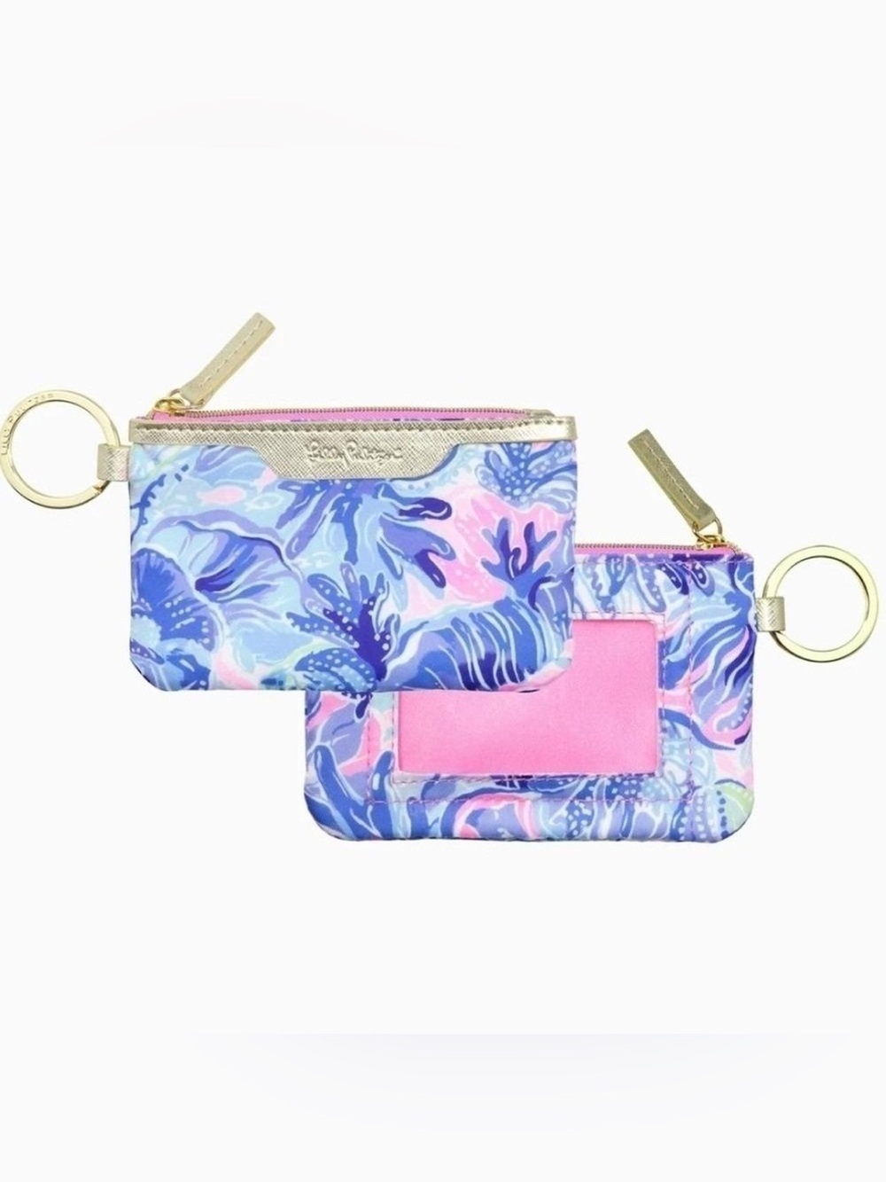 Lilly Pulitzer ID Case — Floral Blue/Pink Zip Card Holder (New, NIP)